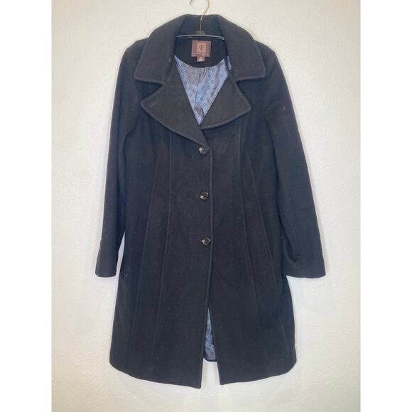 Anne Klein Black Wool Cashmere Button Closure 
Overcoat Lined EUC Sz 14 Warm - Picture 1 of 9